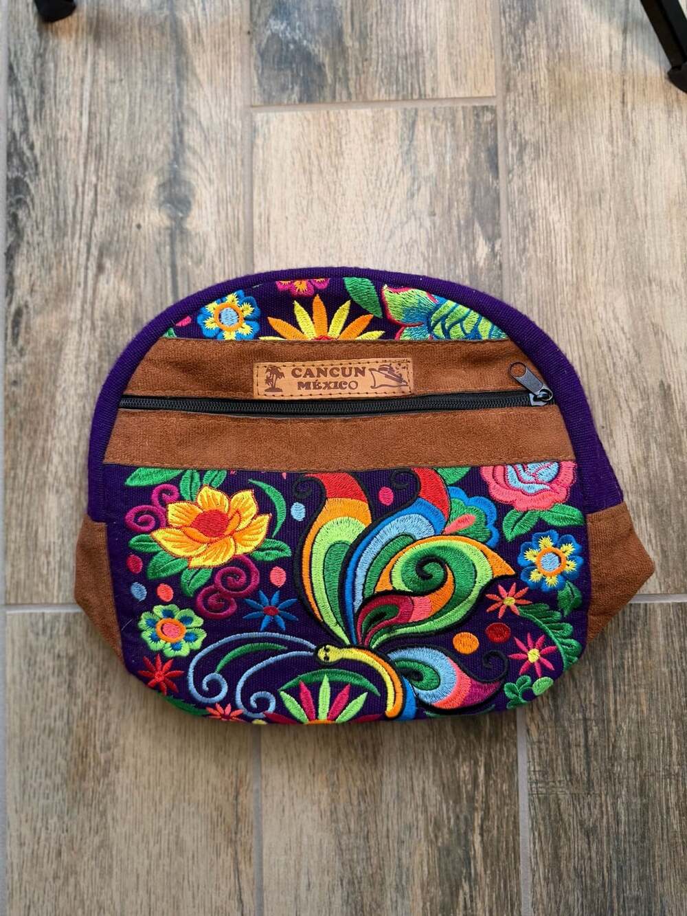 Cancun Mexico Embroidered Boho Backpack Small Purple Multi